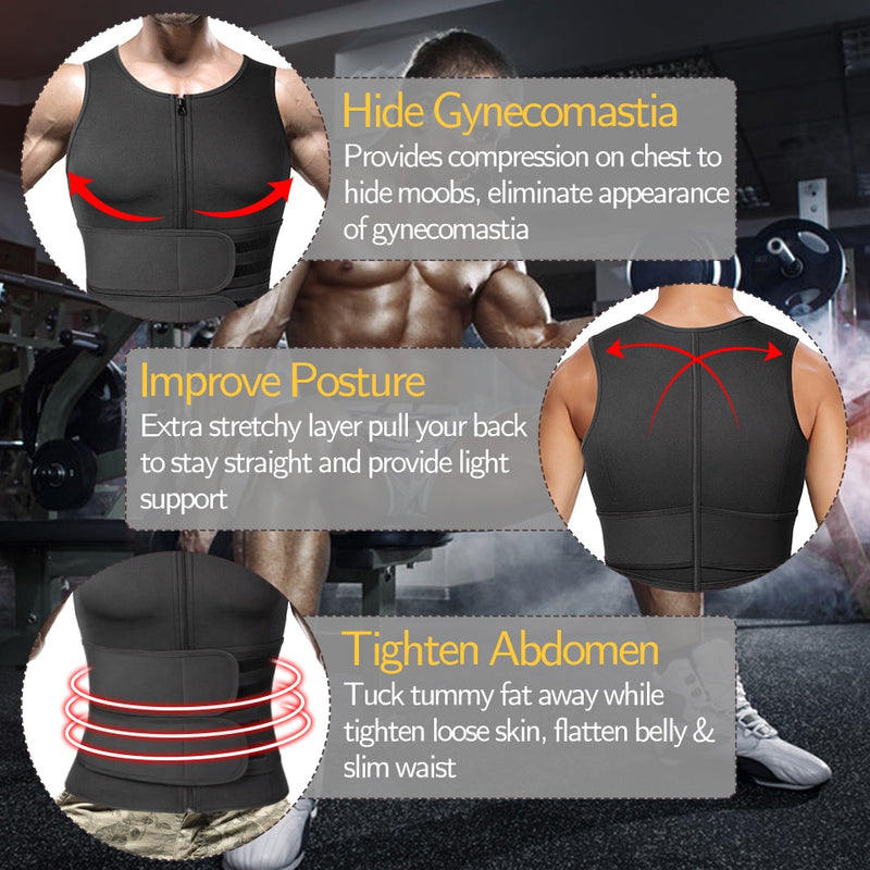 Men Body Shaper Waist Trainer Sauna Suit Sweat Vest Slimming Underwear