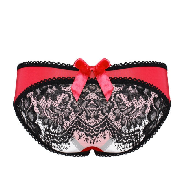 2pcs Sexy Lace Hollow Panties Tempting Women Briefs Opening Crotch Low  Waist Female Underwear Transparent Sexy Cute Bow Panty-red_One Size :  : Clothing, Shoes & Accessories